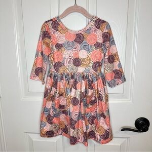 Mila & Rose Multicolor Pink Purple Orange Rose Chore Pocket Swing Dress 4T Boho